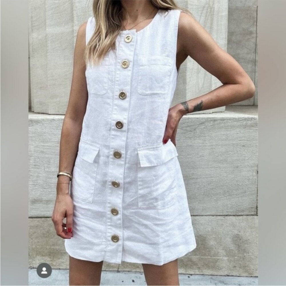 J.Crew Button-front Shift Dress in Linen White Mini Style BR434 Size M
